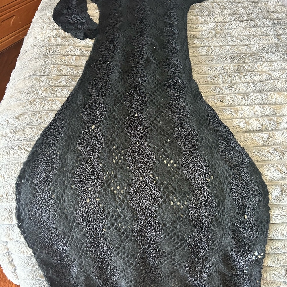 Zara black knit crocket maxi witch dress NWT size large goth